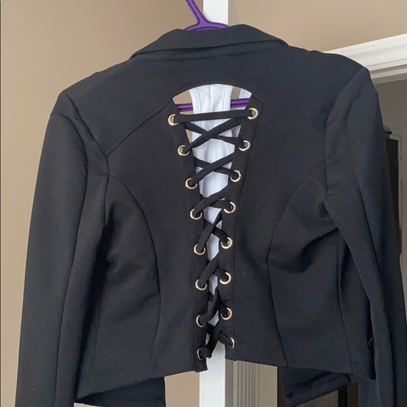 Cropped corset back black blazer top - Picture 2 of 6
